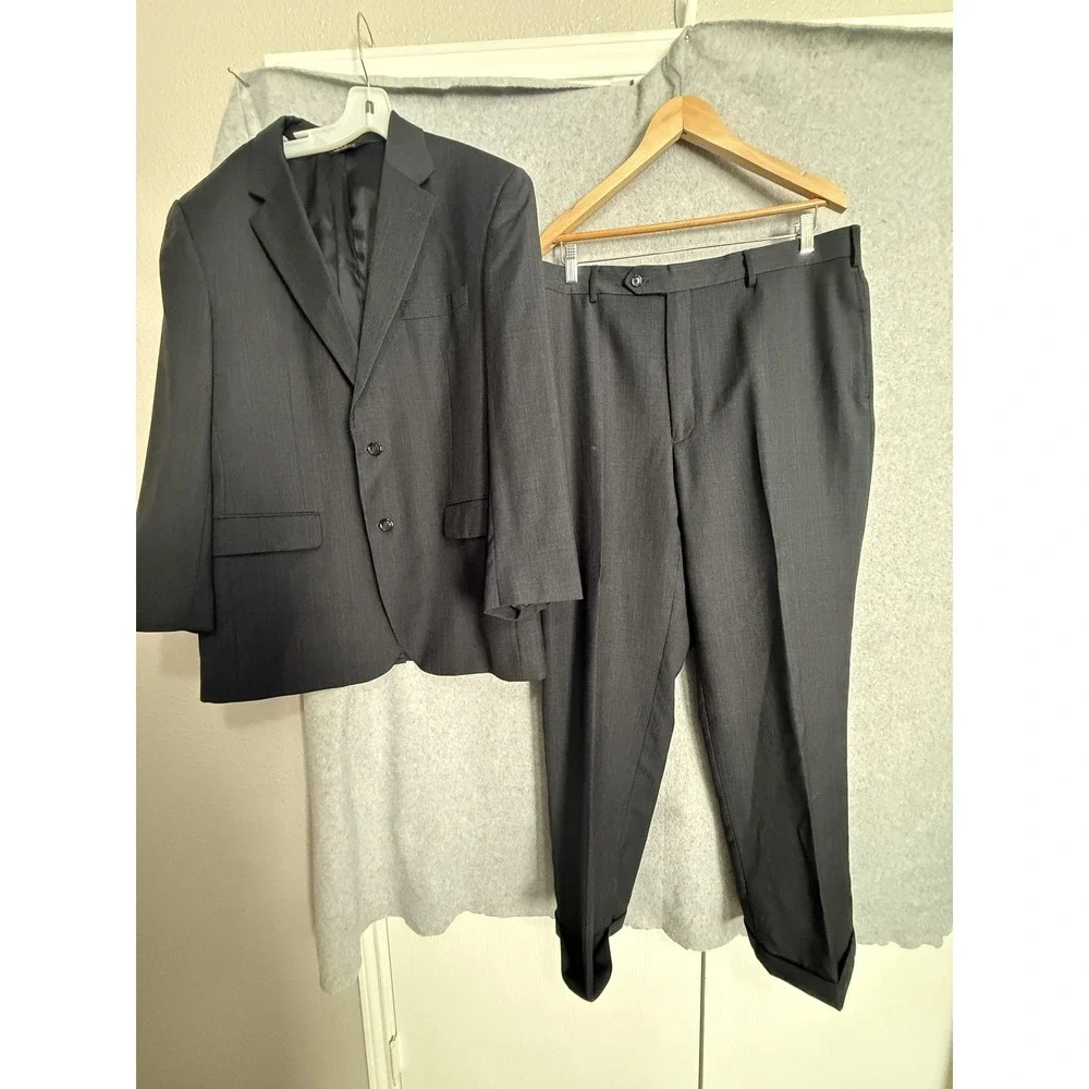 Jos. A. Bank Suit Mens 44 39x30 Gray 100% Wool 2 Piece‎ Jacket Pants Formal